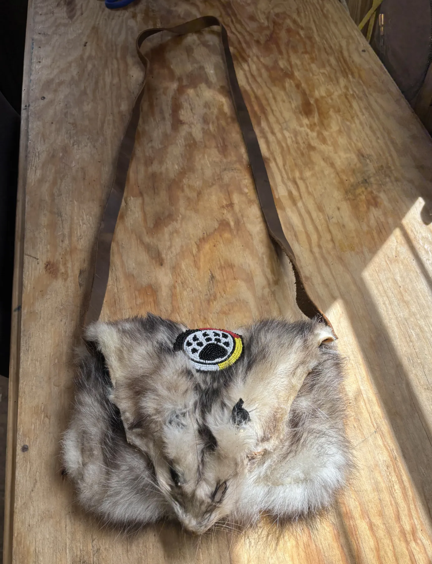 Tanned Possum Fur Bag With Beaded Rosette