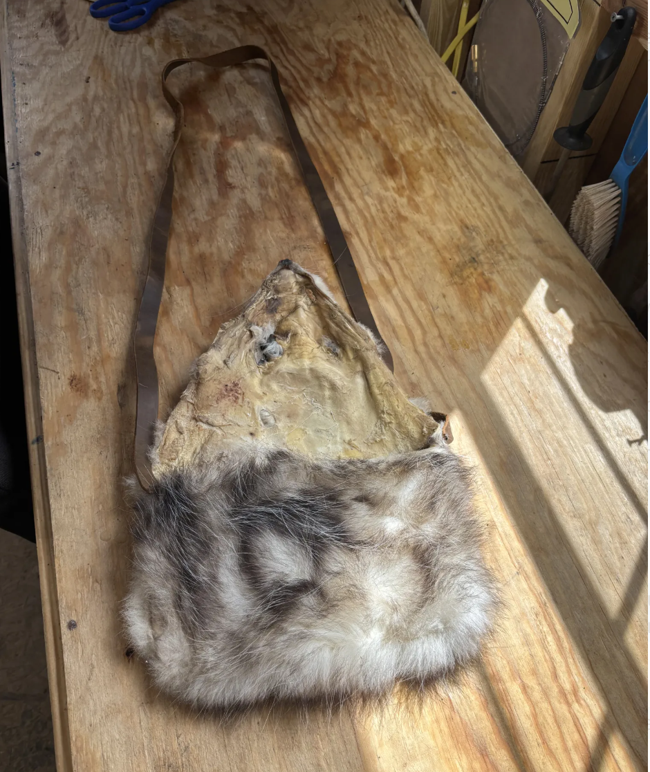 Tanned Possum Fur Bag With Beaded Rosette