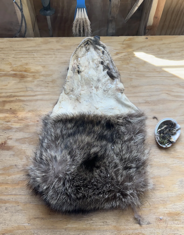 Hand-Stitched Raccoon Fur Possibles Bag – Sinew Sewn, Black Felt Lined